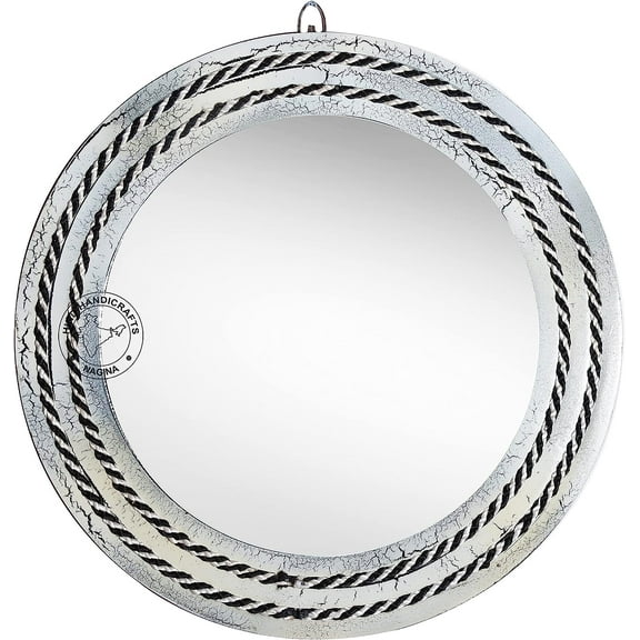 Hind Handicrafts Round Wrapped Rope Wall Mirror - Maritime Accentuated - Rustic Accent Mirror For Bathroom, Entry, Dining Room, & Living Room (16" x 16", Cracker-3)