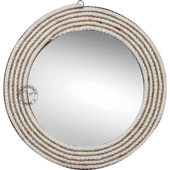 Hind Handicrafts Round Wrapped Rope Wall Mirror - Maritime Accentuated - Rustic Accent Mirror For Bathroom, Entry, Dining Room, & Living Room (18" x 18", Rope - 2)