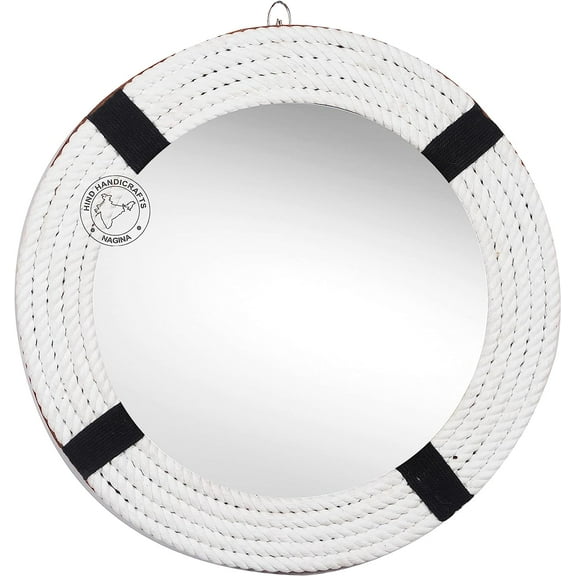 Hind Handicrafts Round Wrapped Rope Wall Mirror - Maritime Accentuated - Rustic Accent Mirror For Bathroom, Entry, Dining Room, & Living Room (18" x 18", Rope - 6)