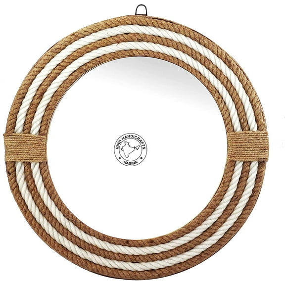 Hind Handicrafts Round Wrapped Rope Wall Mirror - Maritime Accentuated - Rustic Accent Mirror For Bathroom, Entry, Dining Room, Living Room & Restaurant (20" x 20", Rope - 1)