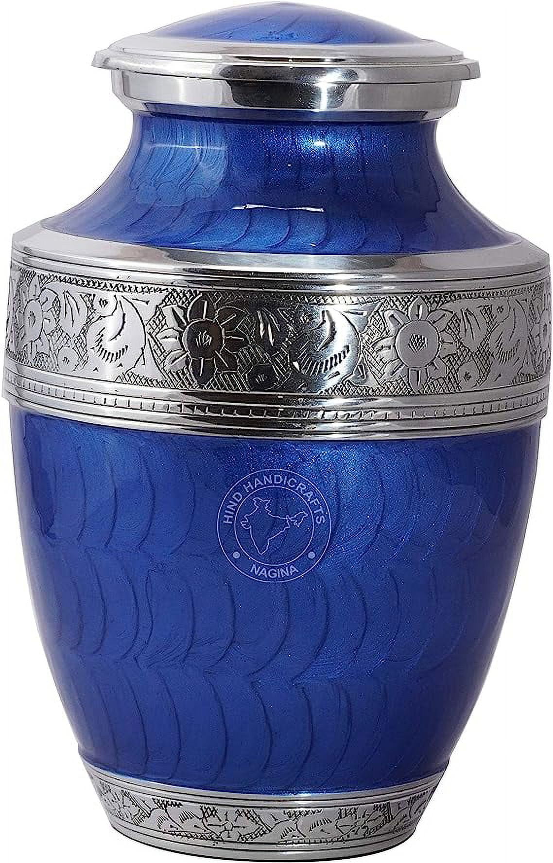 Hind Handicrafts Silver Engraved Cremation Urn for Human Ashes Adult