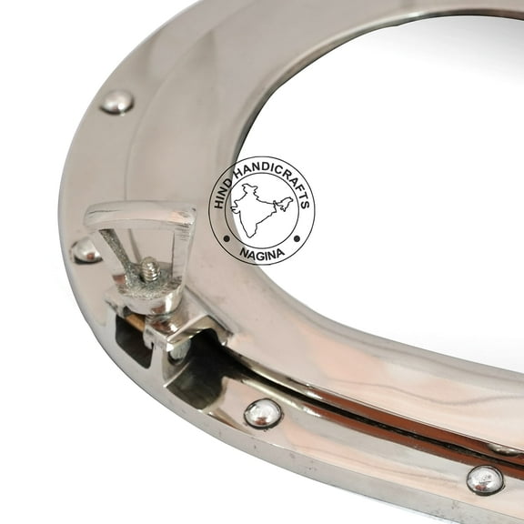 Hind Handicrafts Solid Aluminium Oval Porthole Mirror for Home Decor - Pirate's Maritime Nautical Themed Decor (Nickel Chrome, 14 INCHES)