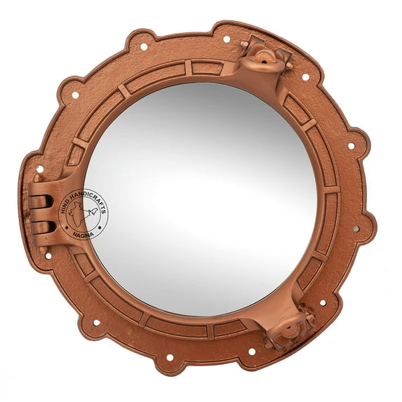 Hind Handicrafts Vintage Nautical Ship Round Gear Shaped Porthole Mirror for Home Bathroom Decor | Pirate's Maritime Nautical Themed Decor (Matte Copper, 15 INCHES)