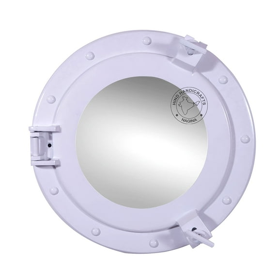 Hind Handicrafts Wall Mounted Vintage Nautical Ship Porthole Mirror for Home Decor | Pirate's Maritime Nautical Themed Decor | Vanity Mirror (12 INCHES, White)