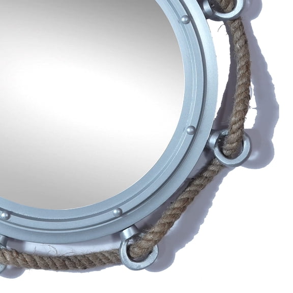 Hind Handicrafts Wall Mounted Vintage Rope Wrapped Nautical Ship Porthole Mirror for Home Decor | Pirate's Maritime Themed Decor | Vanity Mirror (Matte Silver, 15 INCHES)