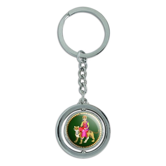 Hindu Deity Durga Spinning Circle Metal Keychain