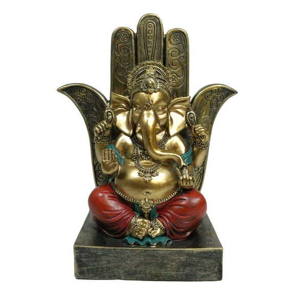 Hindu Elephant God Ganesha Seated On Hamsa Palm Hand of God Throne Figurine
