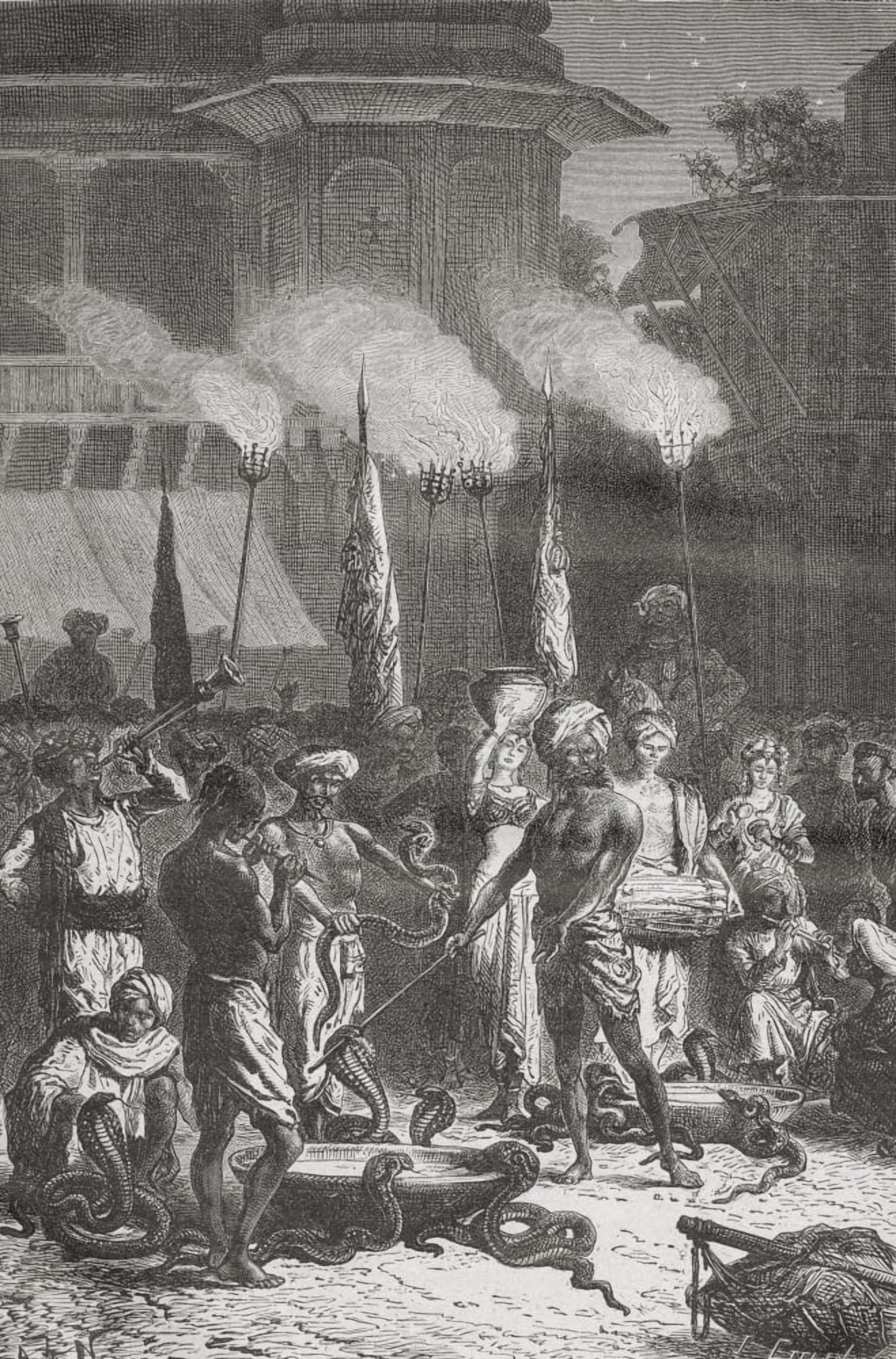 The Hindu Festival Of Nag Panchami The Worship Of Cobras In Bombay India In The 19Th Century From El Mundo En La Mano Published 1878 Canvas Art - Ken Welsh Design Pics (22 x 36)