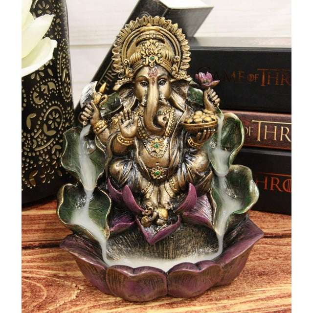 Hindu Ganapati Lord Ganesha With 4 Hs Seated On Lotus Throne Backflow