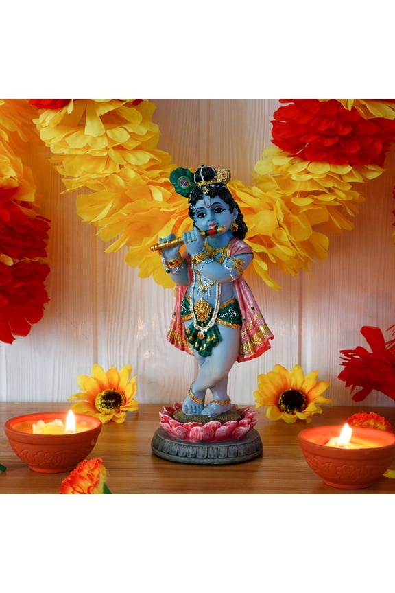 Hindu God Lord Krishna Statue - India Puja Item Pooja Decoration Diwali Birthday Gifts for Indian Man Woman Home Office Murti Altar Temple Mandir Meditation Spiritual Gifts for Friend