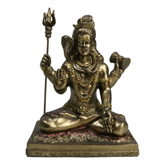 Hindu God Lord Shiva With Trishula Trident Drum Cobra In Meditation Figurine