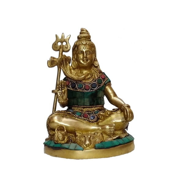Arihant Craft® Hindu God Shiva Idol Lord Shiva Statue Mahadev Sculpture Stone Hand Work Showpiece – 15 cm (Brass, Multicolour)