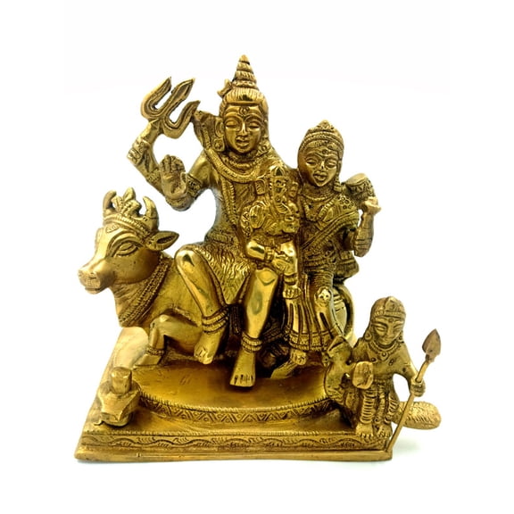 Arihant Craft Hindu God Shiva Parivar Idol Lord Shiva Parvati Ganesh Kartikeya statue Mahadev Sculpture Hand Work Showpiece 15 cm (Brass, Gold)