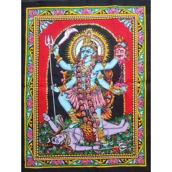 Hindu Goddess Kali Wall Hanging Tapestry, Sequin Handwork Poster for Home Dcor Gift