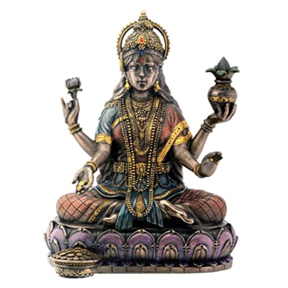 Hindu Goddess Lakshmi on Lotus Hinduism Figurine