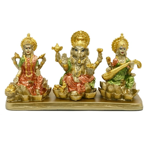 Hindu Lakshmi Ganesha Saraswati Statue Laxmi Ganesh Idol for Car Dashboard Decor Home Temple Mandir Pooja Item Indian Puja Item Diwali Gift Meditation Yoga Altar Decoration