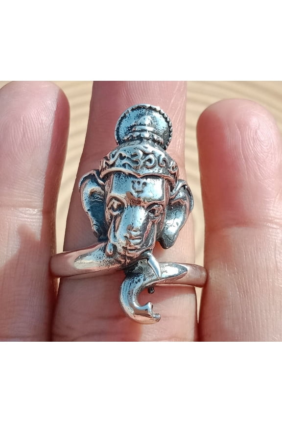 Hindu Lord Ganesh Elephant Face Men's Ring 925 Sterling Silver Artistic Jewelry Religious Ring Handmade Fine Ring