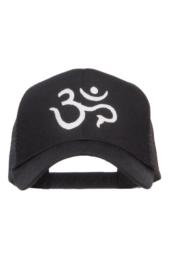 Hindu Om Symbol Embroidered Mesh Cap - Black OSFM