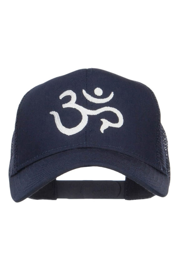 Hindu Om Symbol Embroidered Mesh Cap - Navy OSFM