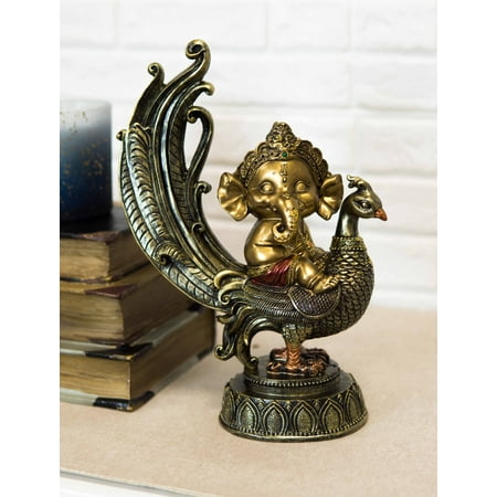 Hindu Supreme God Of Success And Arts Baby Ganesha Sitting On Peacock Statue