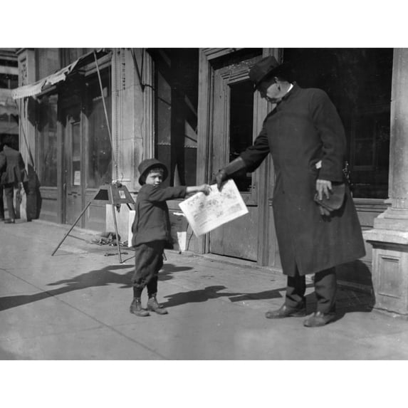 Hine Newsboy 1917. Nseven-Year-Old Newsboy John Dowers At Work In Oklahoma City Oklahoma. Photograph By Lewis Hine