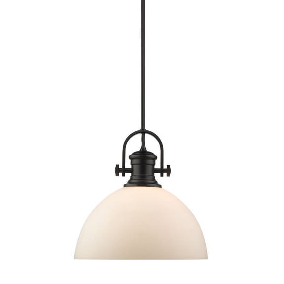 Yep by Golden Lighting Hines 1-light 14in Pendant in Matte Black and Opal Glass