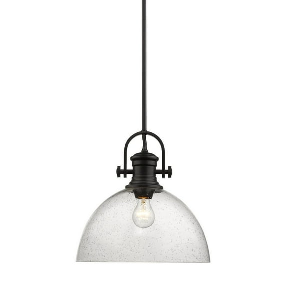 Yep by Golden Lighting Hines 1-light 14in Pendant in Matte Black and Seeded Glass