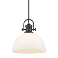 thumbnail image 1 of Yep by Golden Lighting Hines 1-light 14in Pendant in Rubbed Bronze and Opal Glass, 1 of 5