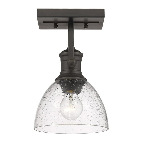 Yep by Golden Lighting Hines 1-light Adjustable Semi-Flush Mount in Rubbed Bronze and Seeded Glass