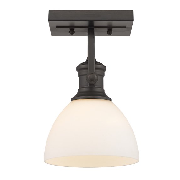 Yep by Golden Lighting Hines 1-light Adjustable Semi-Flush Mount in Rubbed Bronze and Opal Glass