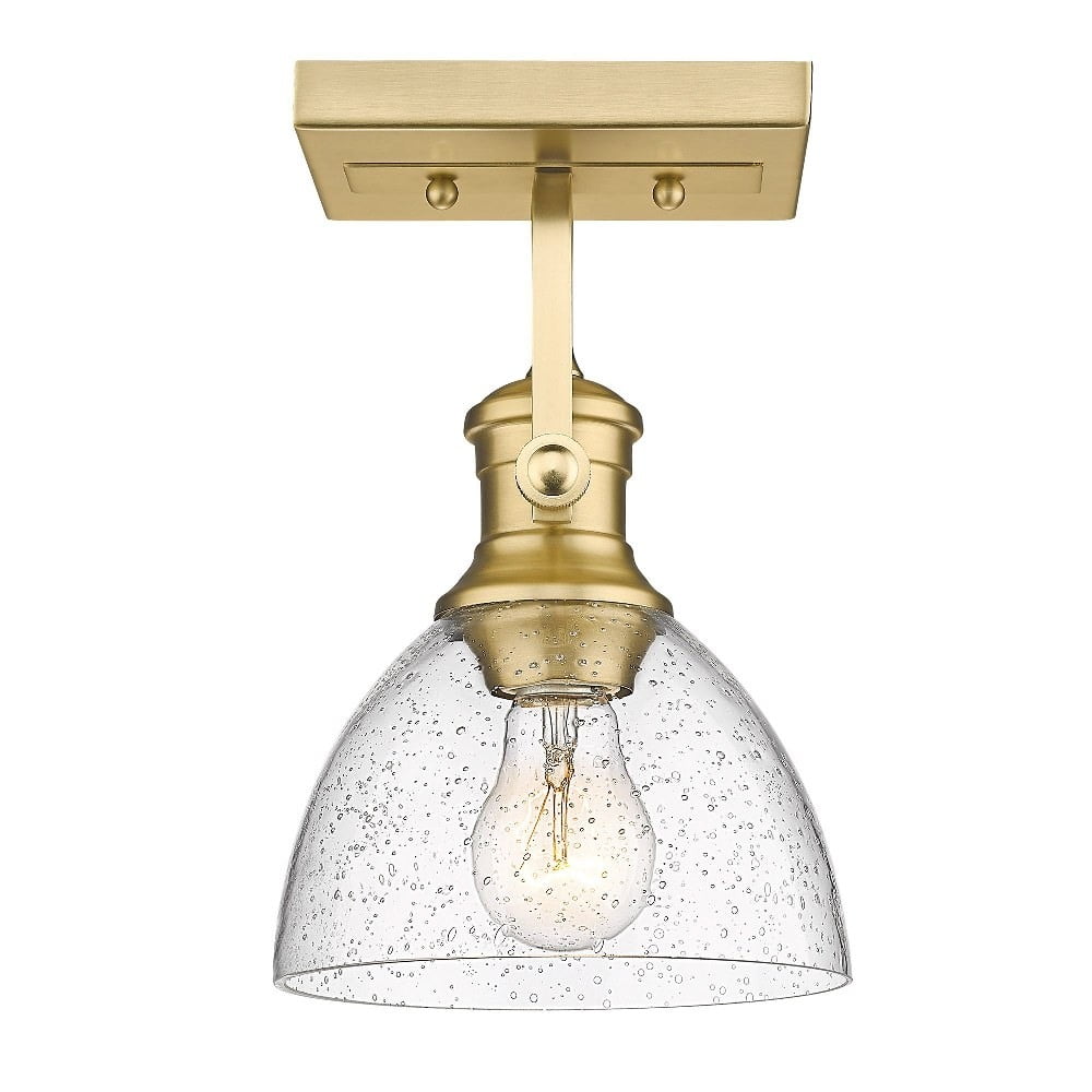 Brushed Champagne Bronze Semi-Flush Mount Light with Seeded Glass Shade