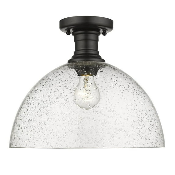 Yep by Golden Lighting Hines 1-light 14 in Semi-Flush Mount in Matte Black and Seeded Glass