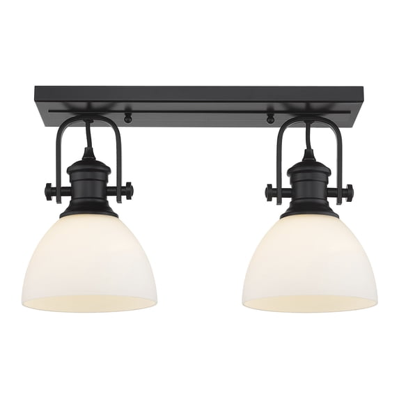 Yep by Golden Lighting Hines 2-light Semi-Flush Mount in Matte Black and Opal Glass