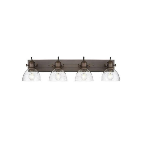 Yep by Golden Lighting Hines 4-light Vanity in Rubbed Bronze and Seeded Glass