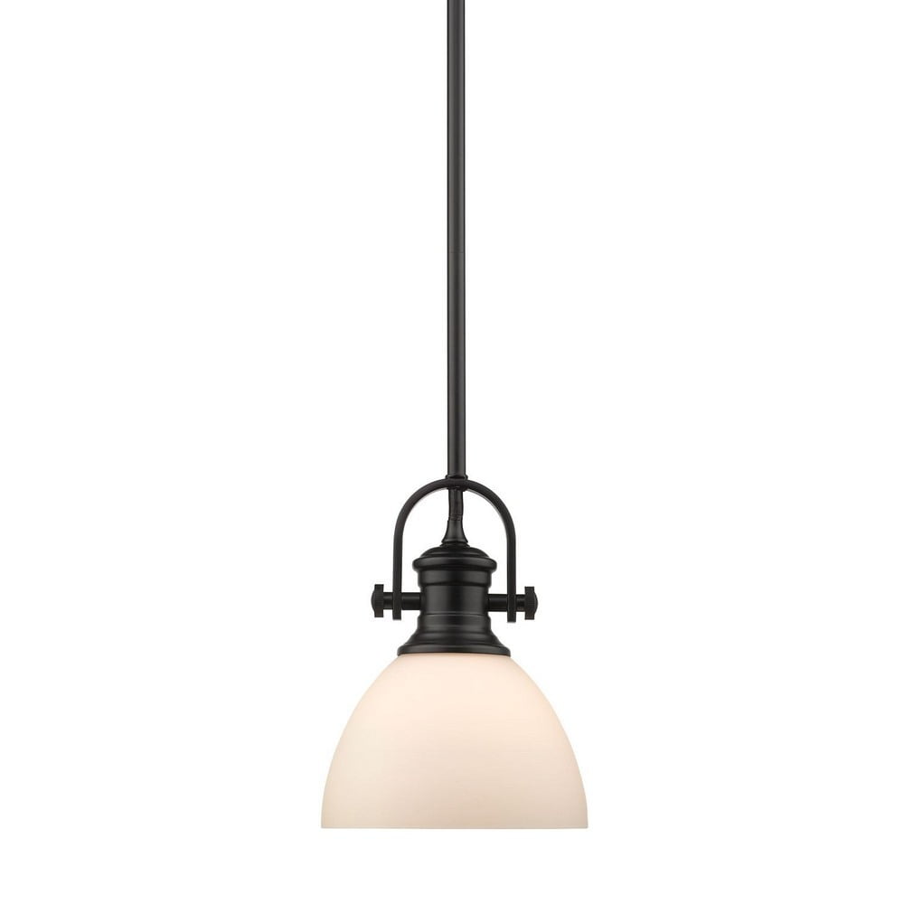Hines Transitional Mini Pendant in Matte Black with Opal Glass