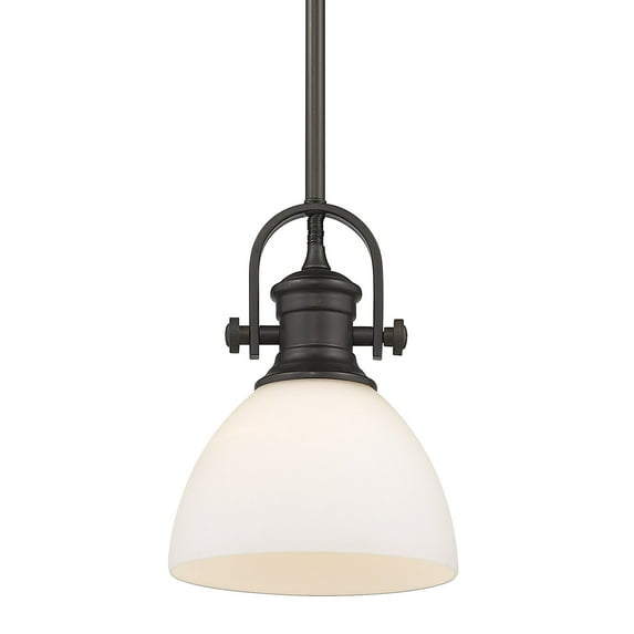 Yep by Golden Lighting Hines 1-light 7in Pendant in Rubbed Bronze and Opal Glass