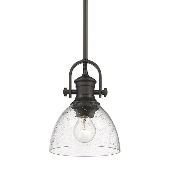 Yep by Golden Lighting Hines 1-light 7in Pendant in Rubbed Bronze and Seeded Glass