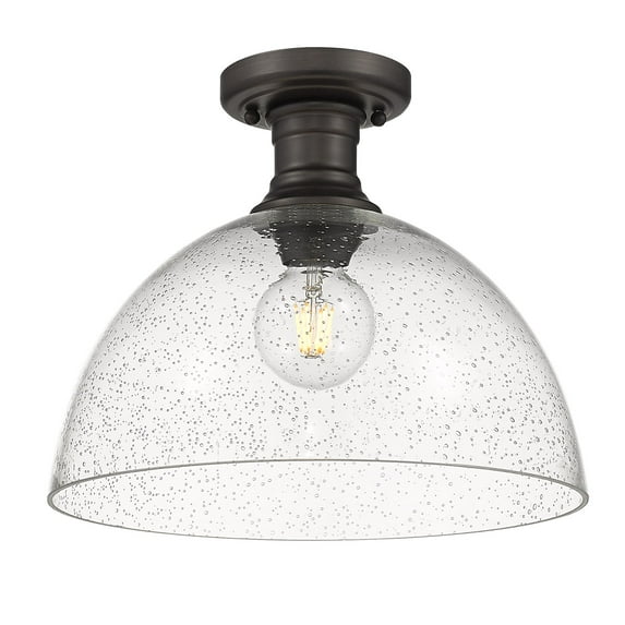 Yep by Golden Lighting Hines 1-light 14 in Semi-Flush Mount in Rubbed Bronze and Seeded Glass