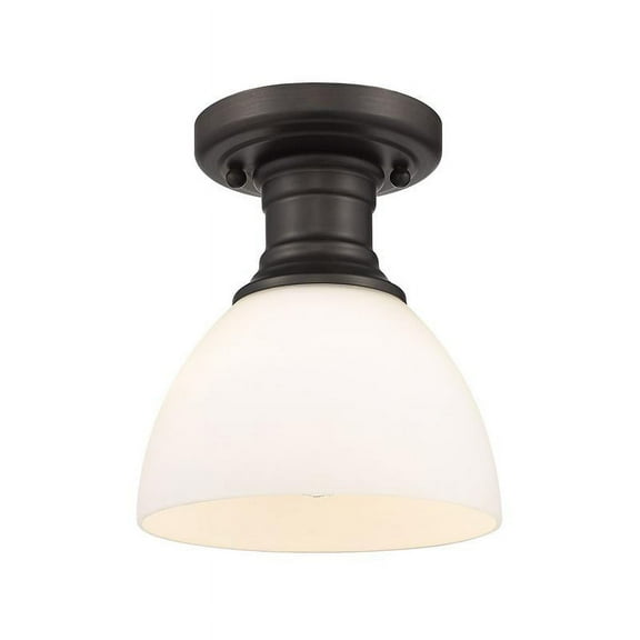 Yep by Golden Lighting Hines 1-light Semi-Flush Mount in Rubbed Bronze and Opal Glass