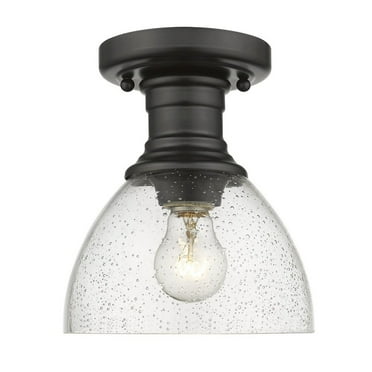 Hines Semi-flush in Black with Seeded Glass