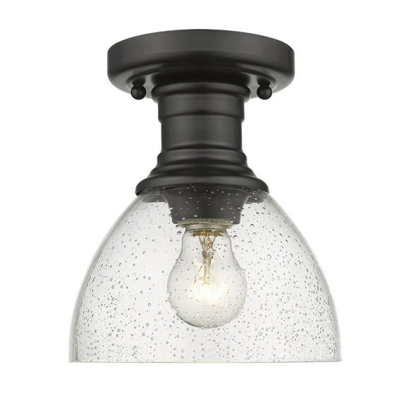 Yep by Golden Lighting Hines 1-light Semi-Flush Mount in Matte Black and Seeded Glass