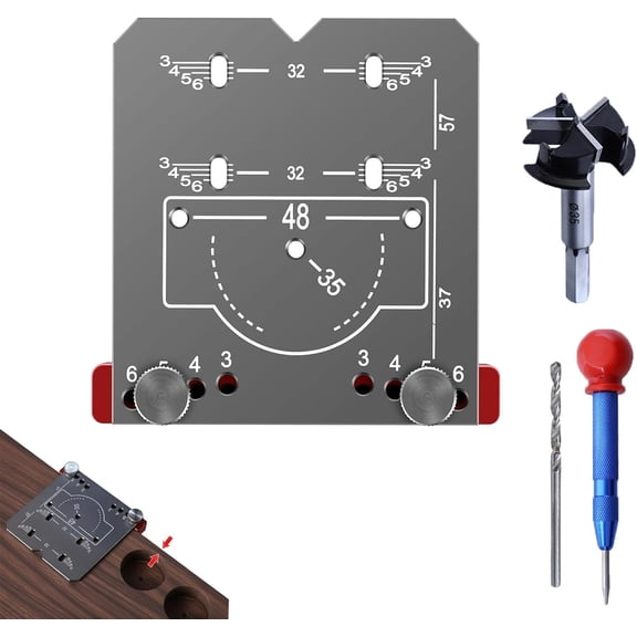 Hinge Drilling Positioner Auxiliary Tool, 35mm Hidden Drilling Fixture Kit, Concealed Cabinet Door Hinge Jig Template, Aluminum Punch Locator Clip for Woodworking Opening Installation(Black,Set)