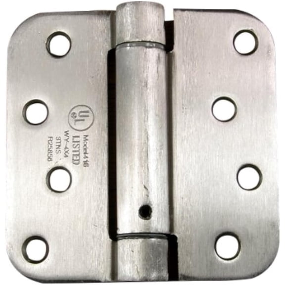 Hinge Exit Adjustable Spring Hinge, 4 inch with 5/8 inch radius in matte nickel color, self-closing, door closing hinge, 2-pack