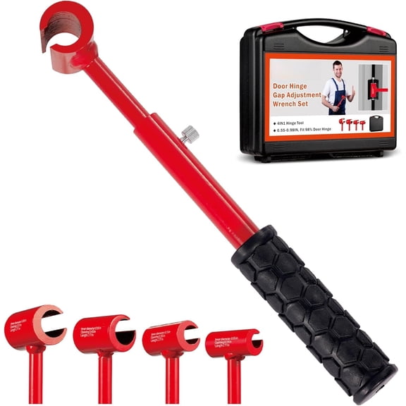 Hinge Gap Adjustment Wrench Tool Set, Upgraded 0.55-0.98 Inch Door Hinge Repair Spanner Key for Round Bolt Standard Gauge with 4-way Multi-Functional Utilities Key, Red
