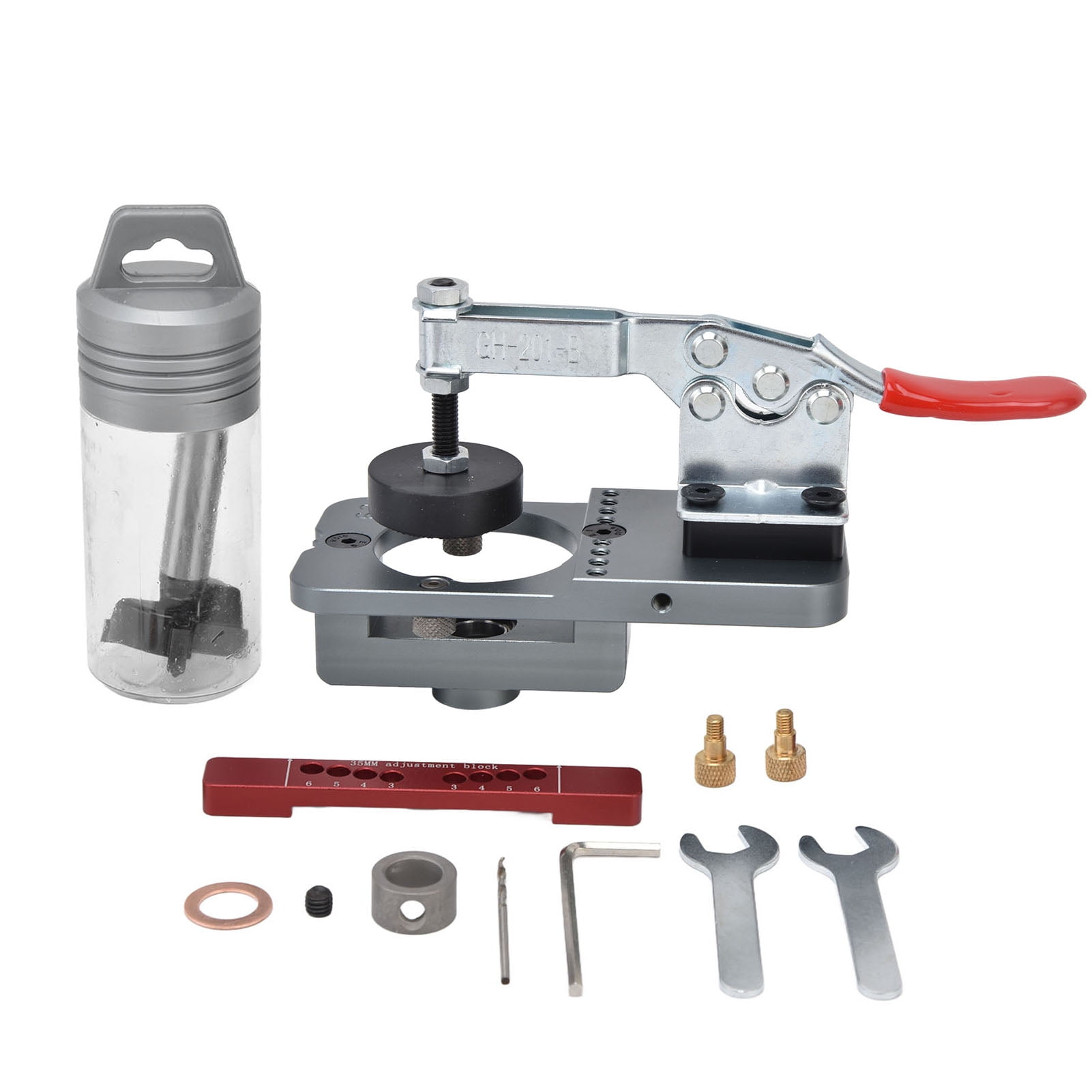 Hinge Jig Adjustable Woodworking Hole Puncher Opener Drilling Guide Locator Hand Tool 35mm Gray