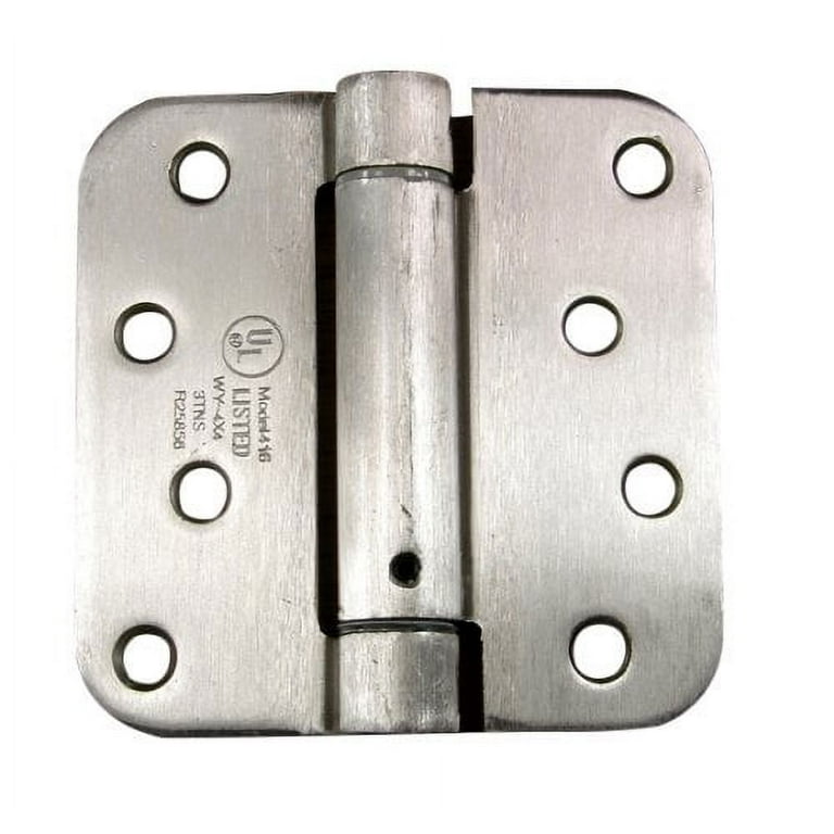 4 in. x 4 in. Satin Nickel 5/8 in. Radius Adjustable Spring Door Hinge (2-Pack) 4 in. x 4 in. Satin Nickel 5/8 in. Radius Adjustable Spring Door Hinge (2-Pack)