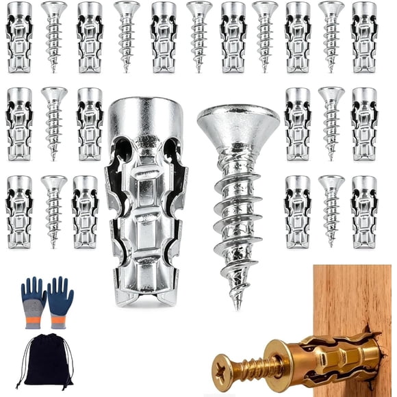 Hinge Repair Screw & Expansion Anchor, 6×14mm Short Expansion Screw Set, Door Hinge Thread Repair Screws, Durable Fastener Accessories, for Cabinet Hinges Repairs & Stripped Thread (Silver, 60Pcs)