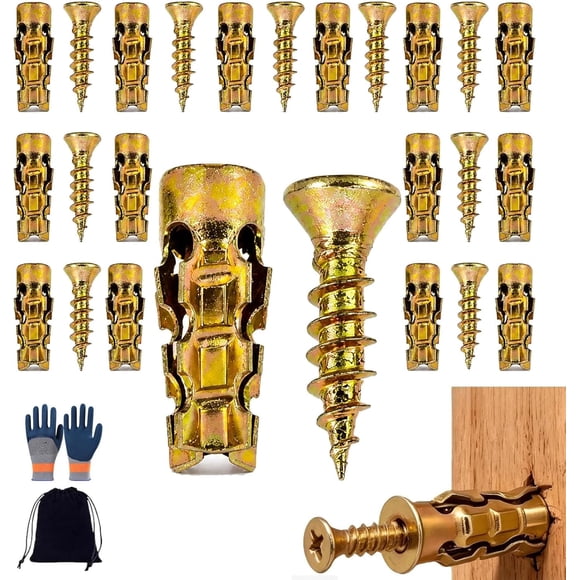 Hinge Repair Screw & Expansion Anchor, 6×14mm Short Expansion Screw Set, Door Hinge Thread Repair Screws, Durable Fastener Accessories, for Cabinet Hinges Repairs & Stripped Thread (Gold, 10Pcs)