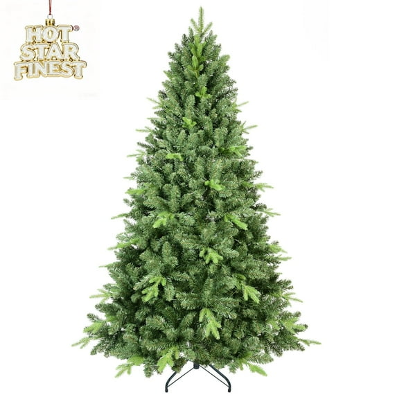 Hinged 4ft–9ft Christmas Tree – Artificial PE/PVC Mixed Pine with Memory Wire Branches, Metal Stand& Option for Holiday Display HOT STAR FINEST