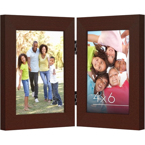 Hinged 4x6 Picture Frame with Shatter-Resistant Glass - Double Picture Frames Display Two 4x6 Photos - Signature Collection - Photo Frame for Tabletop Display - Mahogany